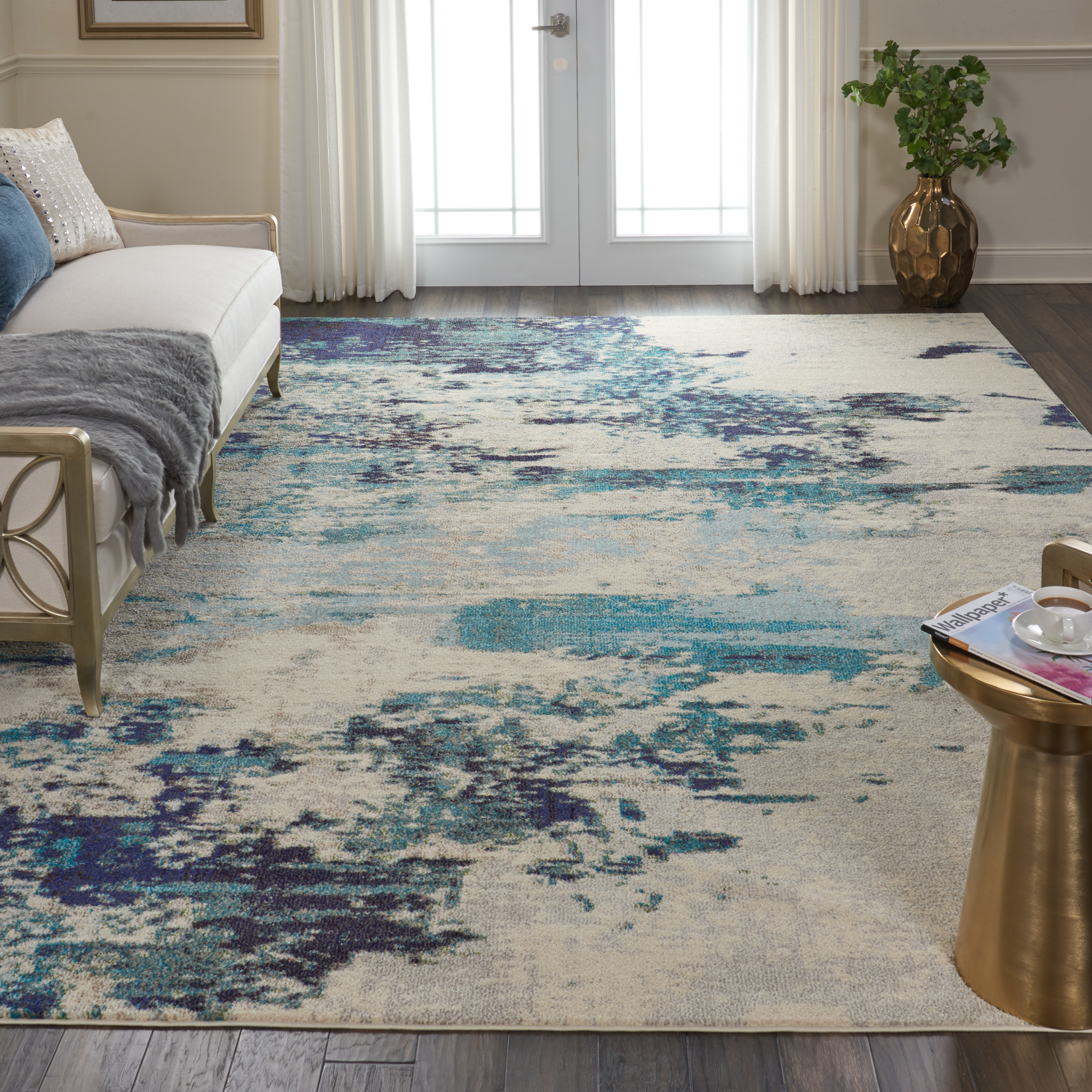 Nourison Celestial 9' x 12' Ivory Teal Blue Modern Indoor Rug