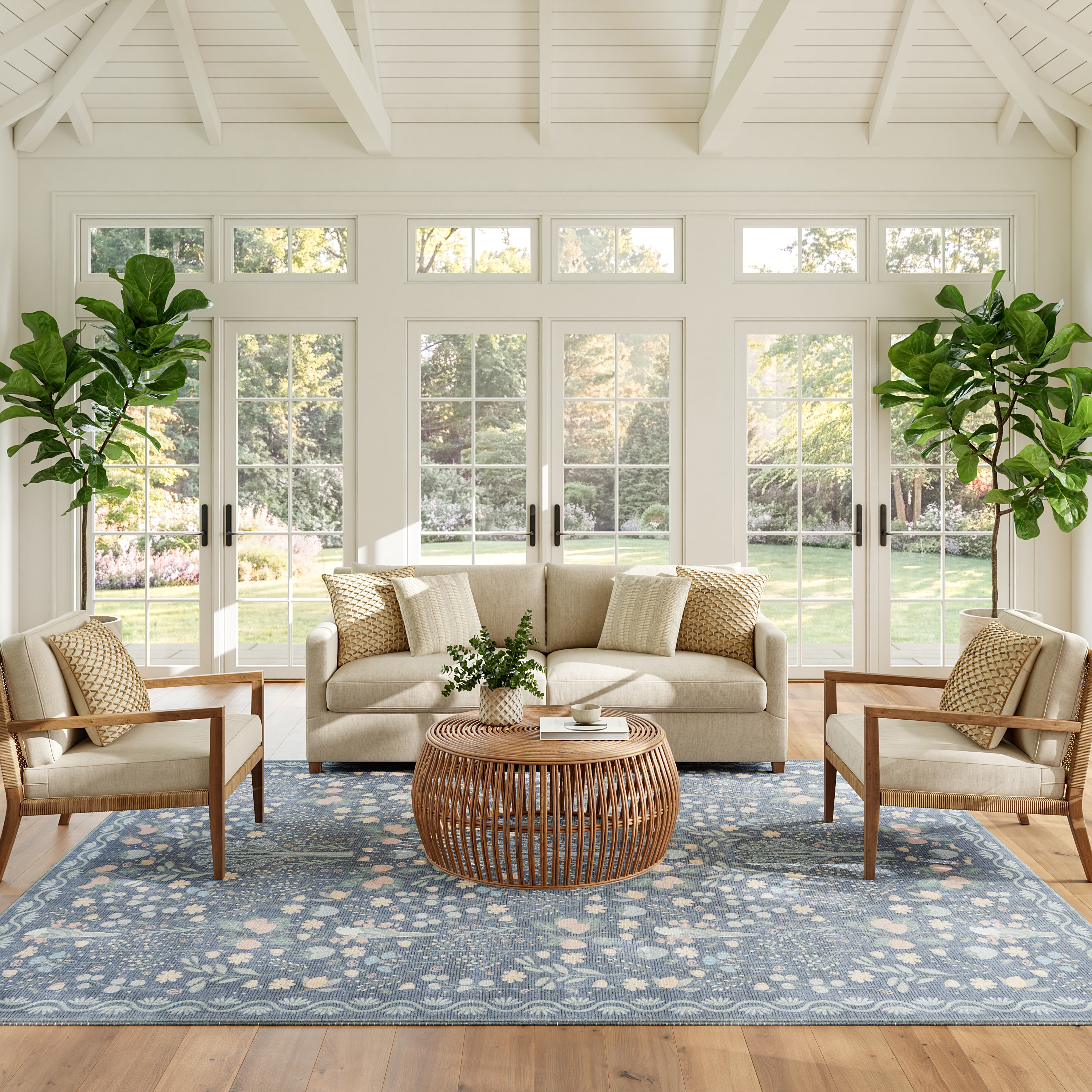 Nourison Botanical Washables 5' x 7' Blue Multicolor Modern Indoor Rug
