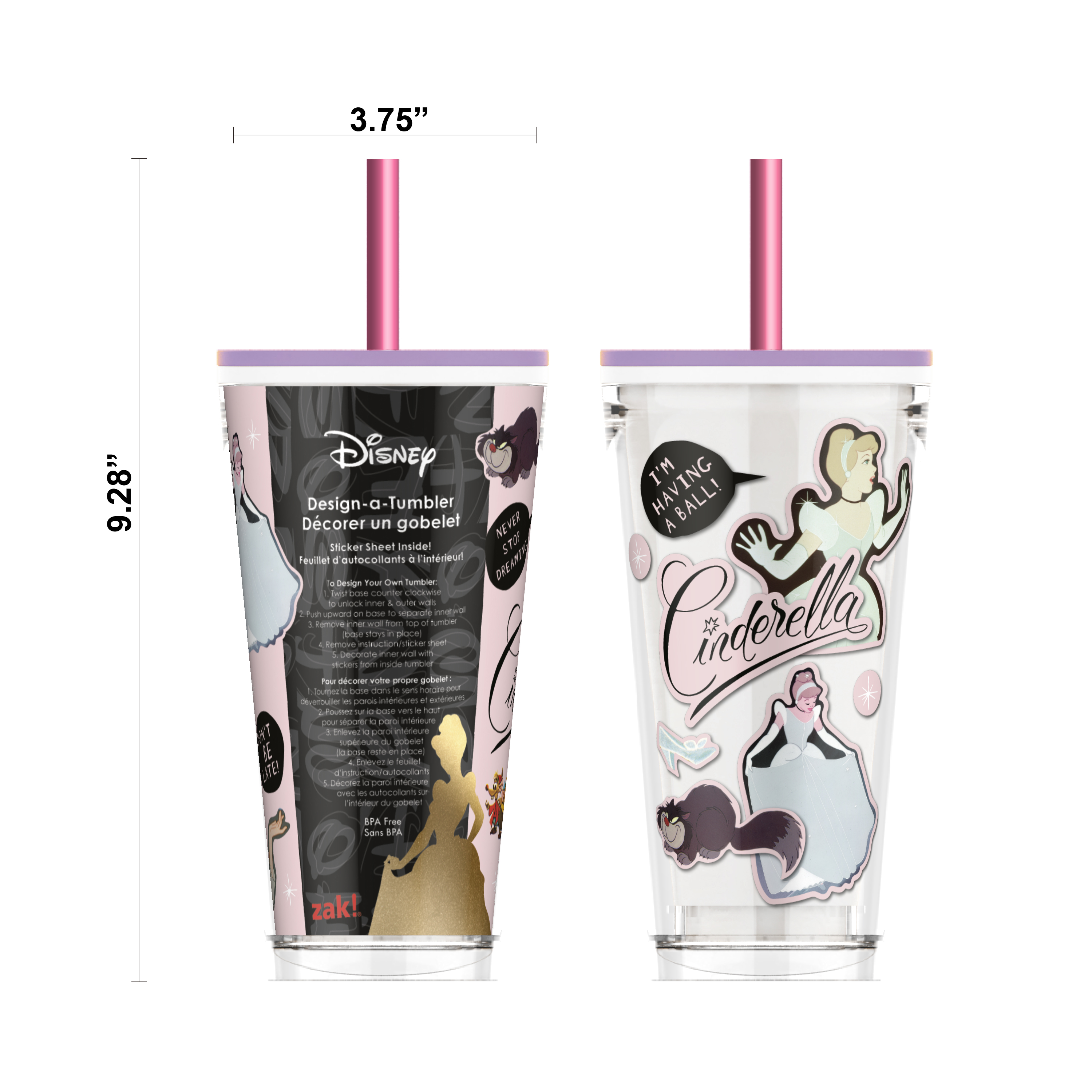 Disney 16 ounce Plastic Cup with Lid and Straw, Cinderella slideshow image 9