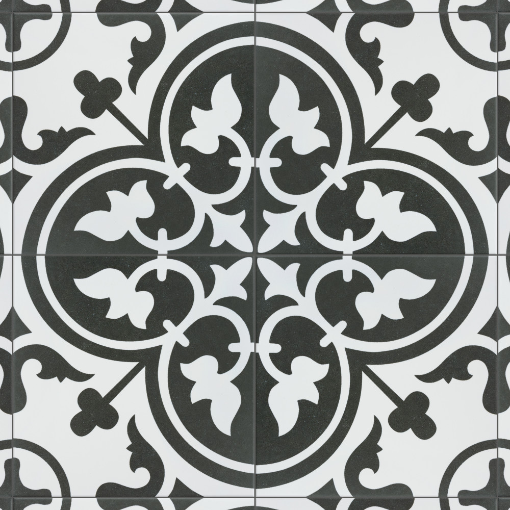 Arte Clover Black 9.75x9.75 Square Porcelain Floor and Wall Digital Pattern