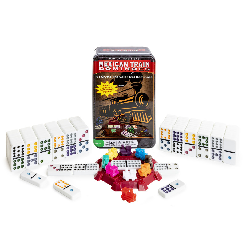 Mexican Train Dominoes Set in Tin