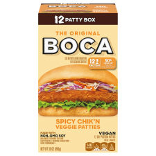 BOCA Spicy Vegan Chik'n Veggie Patties with Non-GMO Soy, 4 ct Box