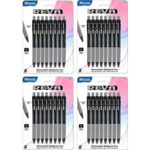 Reva Retractable Pens, 1.0 mm Medium Tip, Black Ink, 4 Packs of 8
