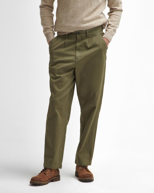 Washed Stretch Relaxed Trousers Olive