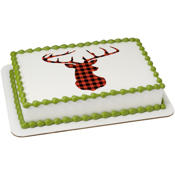 Red Check Plaid Deer PhotoCake® Edible Image®