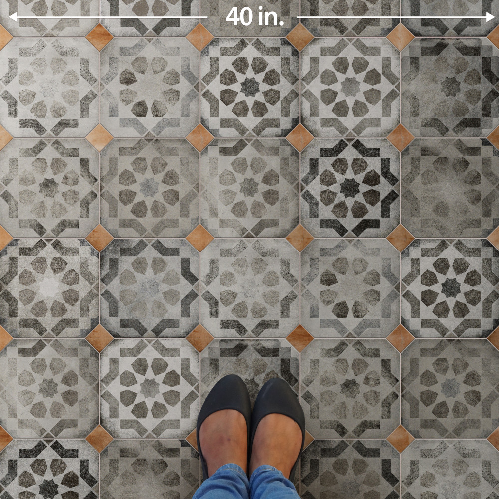 Laverton Octagon Deco Sombra with Taco Natural 7-7/8 in. x 7-7/8 in. Porcelain Floor and Wall Tile