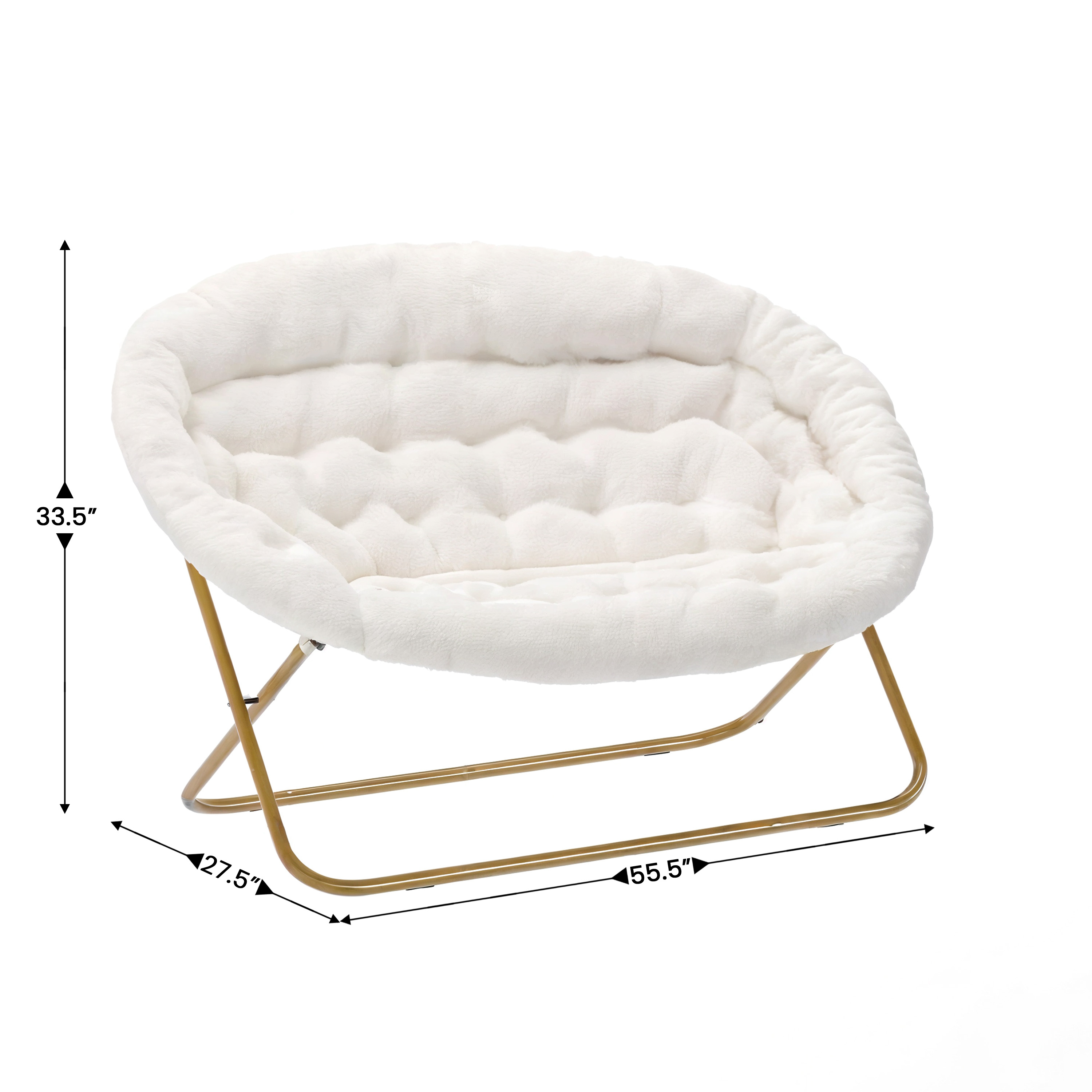 Janey Folding Double Saucer Chair in Gray Faux Fur with a Soft Gold Steel Fra... - Picture 17 of 47