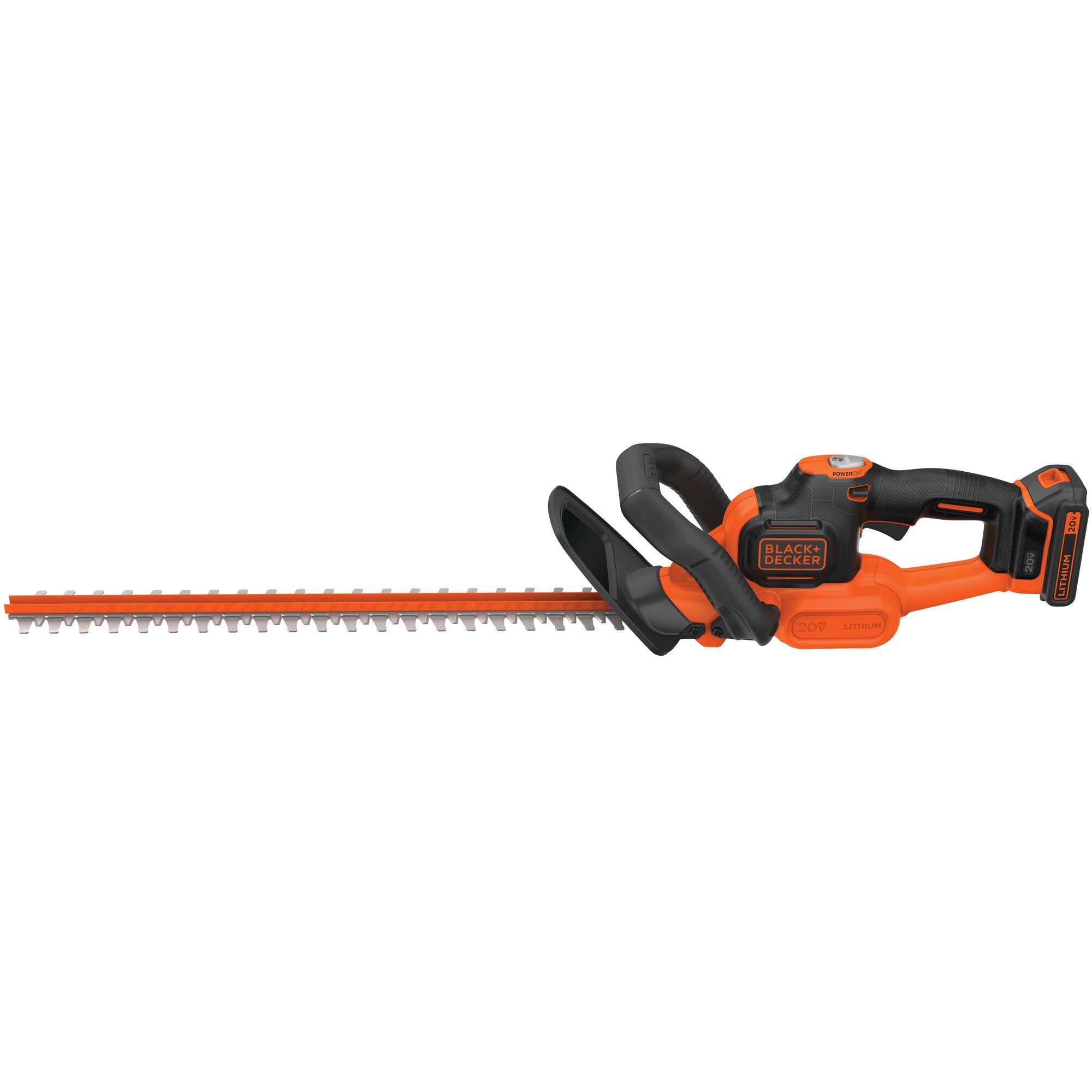 Profile of 20 Volt Max 22 Inch Powercut Hedge Trimmer on white background.