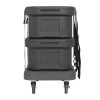 Flatbed utility dolly in dark gray with 5” casters and straps