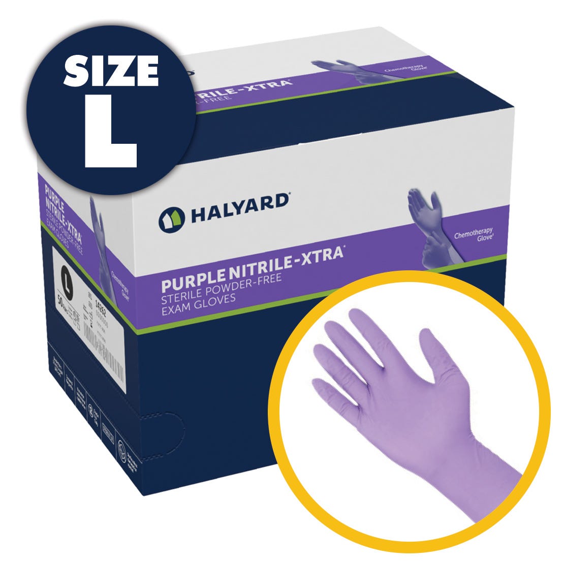 Purple Nitrile-XTRA Sterile Exam Gloves, Large, Powder Free, Latex Free, 50prs/Box