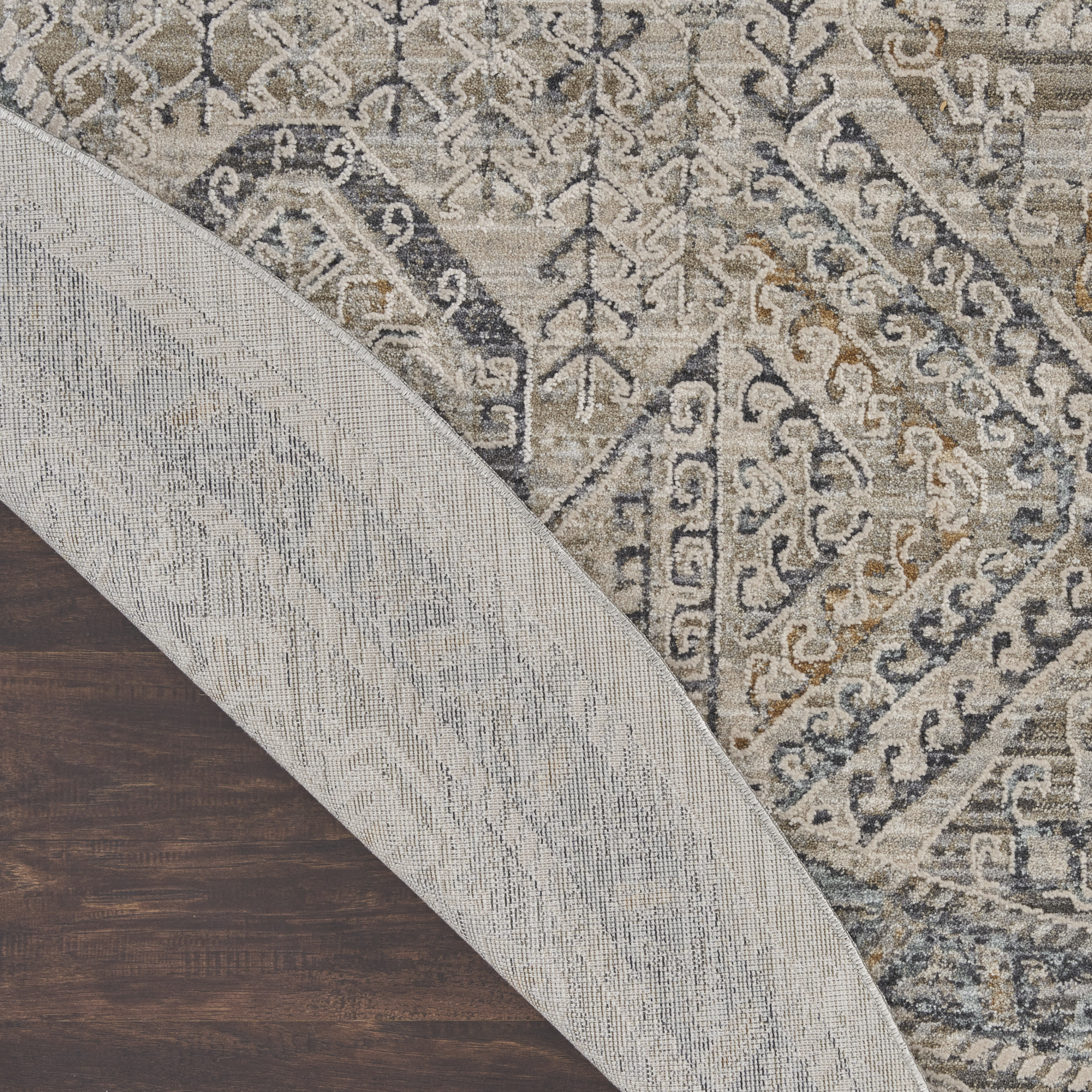 Nourison Lynx 7’10” x Round Ivory Grey Blue Vintage Indoor Rug