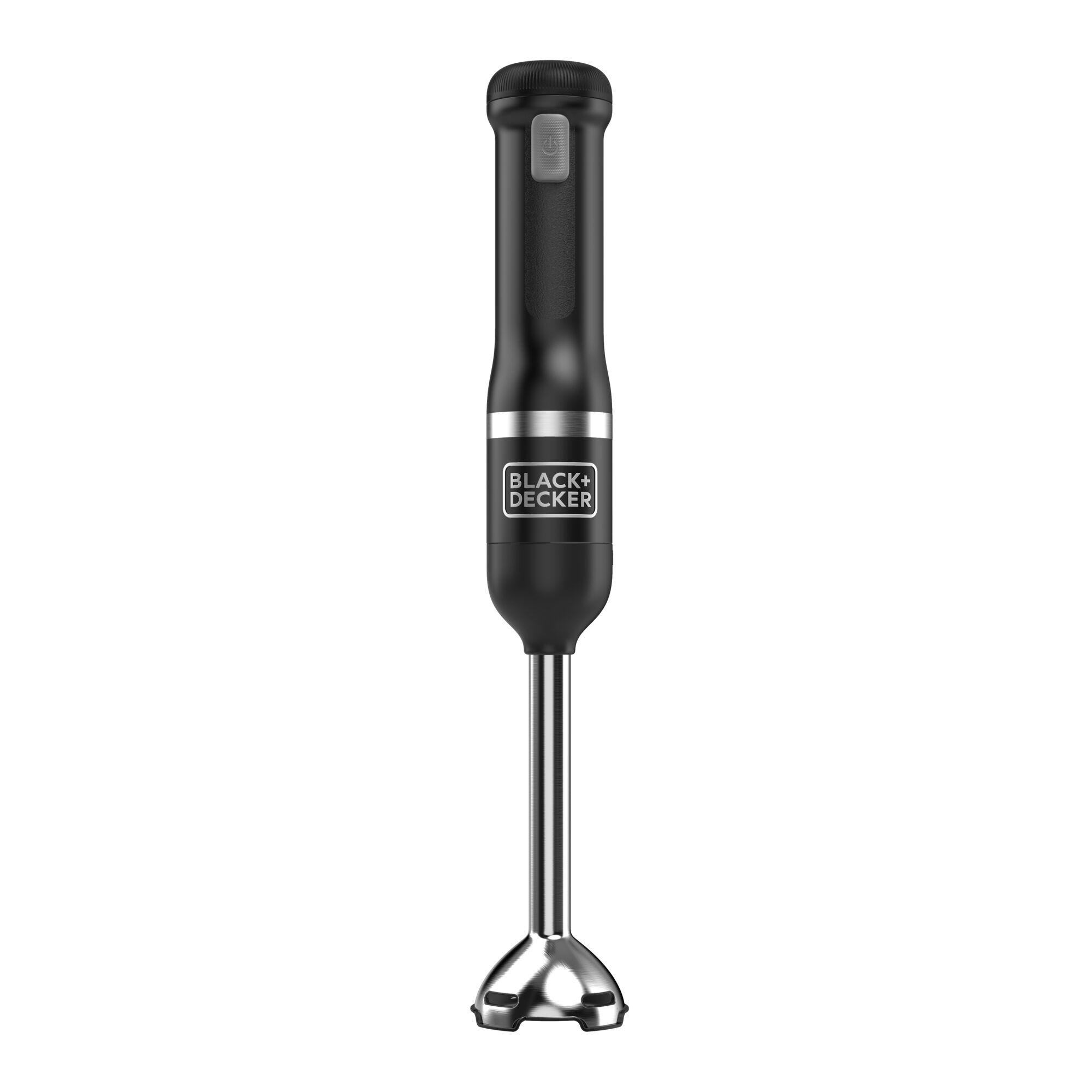 Profile front view of the BLACK+DECKER kitchen wand immersion blender attachment attached to the black wand base