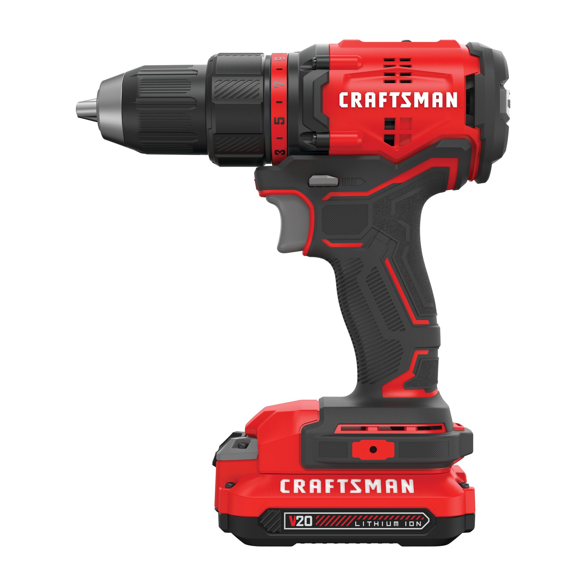 Right profile of cordless brushless half inch drill and driver kit 1 battery.