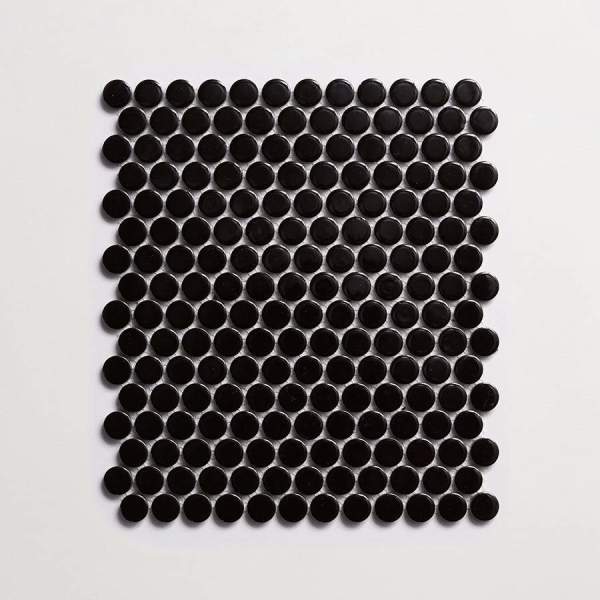 porcelain | black gloss | penny rounds mosaic sheet 