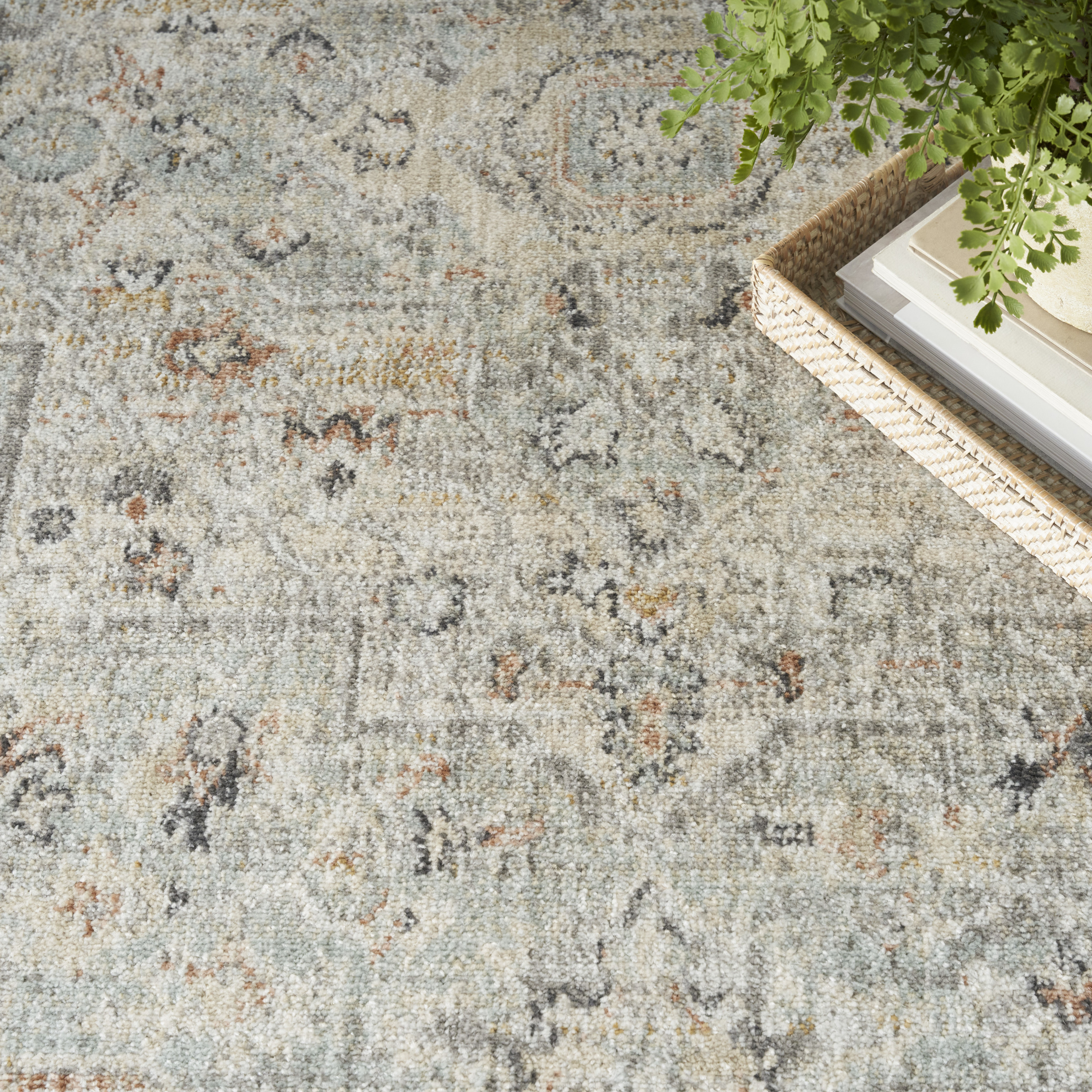 Nourison Oushak Home 9' x 12' Light Grey Vintage Indoor Rug
