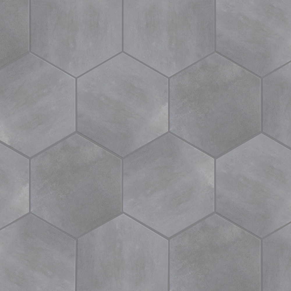 Industrial Hex Silver 8.5x9.88 Hexagon Porcelain Floor and Wall Digital Pattern