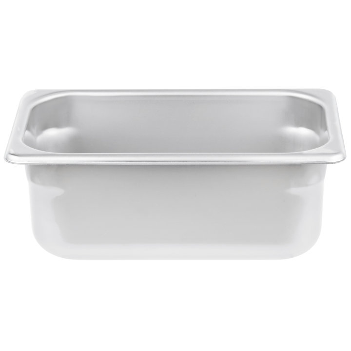 Fourth-size 4-inch-deep Super Pan® heavy-duty stainless steel steam table pan with flat corners