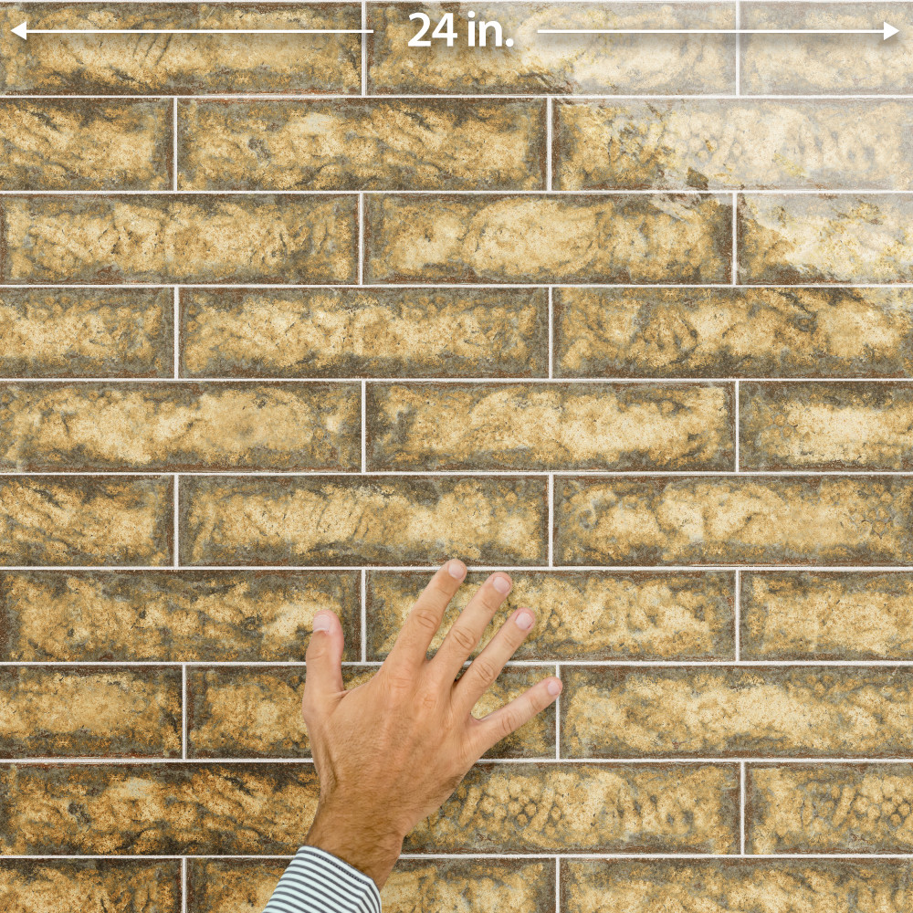 Gaudi React Brick Gold 2-3/8 in. x 9-3/4 in. Porcelain Floor and Wall Tile