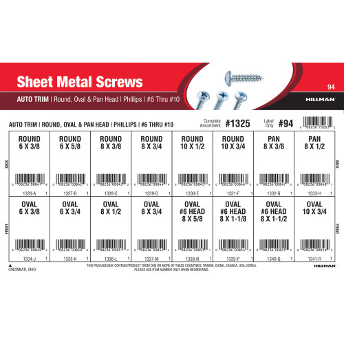 Phillips Round, Oval, & Pan Auto-Trim Sheet Metal Screws Assortment (#6 thru #10)