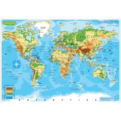 Smart Poly™ Learning Mat, 12" x 17", Double-Sided, World Physical Map