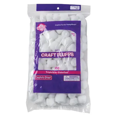 Creativity Street  Triple Size Craft Fluffs, White,  Approx. 1", 100 Pieces
