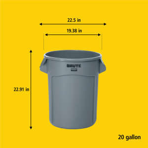 Rubbermaid Commercial, VENTED BRUTE, 20 gal, Resin, Gray, Round, Receptacle