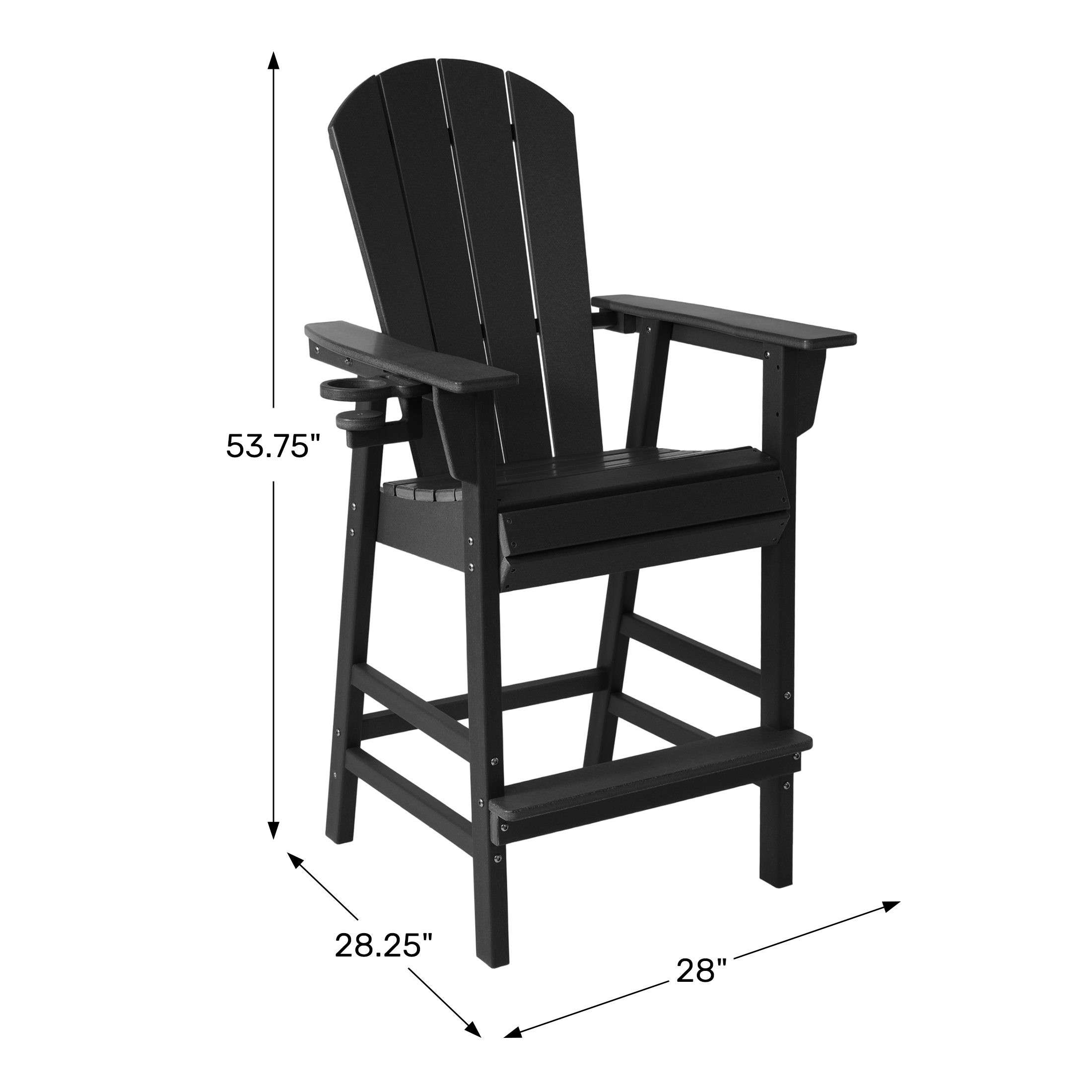 Outdoor HDPE Tall Adirondack Bar Height Chair With Cup Holder WWT Spec Image