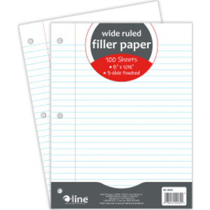 Filler Paper, Wide Ruled, 8" x 10-1/2", White, 100 Sheets