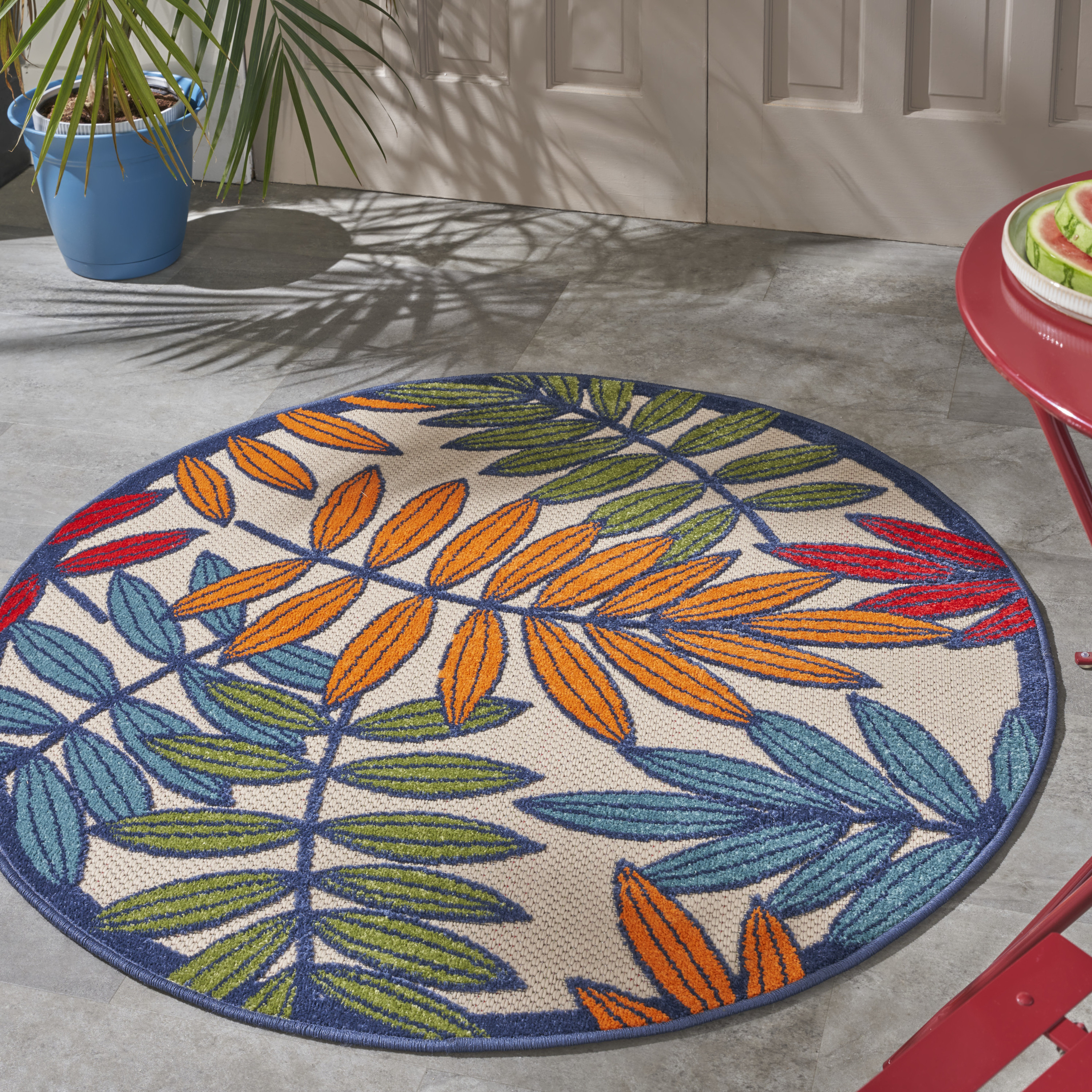 Nourison Aloha 4' x Round Multicolor Tropical Rug