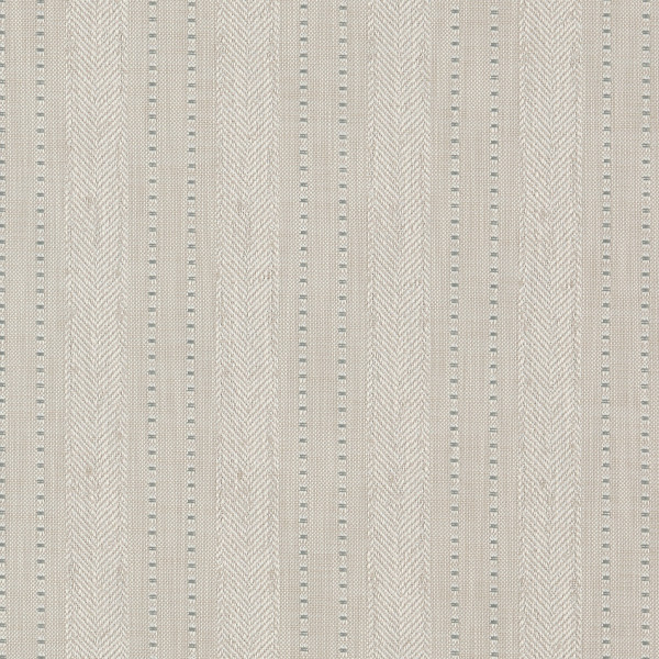 Striped textured wallpaper with alternating narrow dotted and wider herringbone vertical bands; covering a wall, neutral beige and pale blue tones; close-up, even diffuse lighting, no furnishings visible.