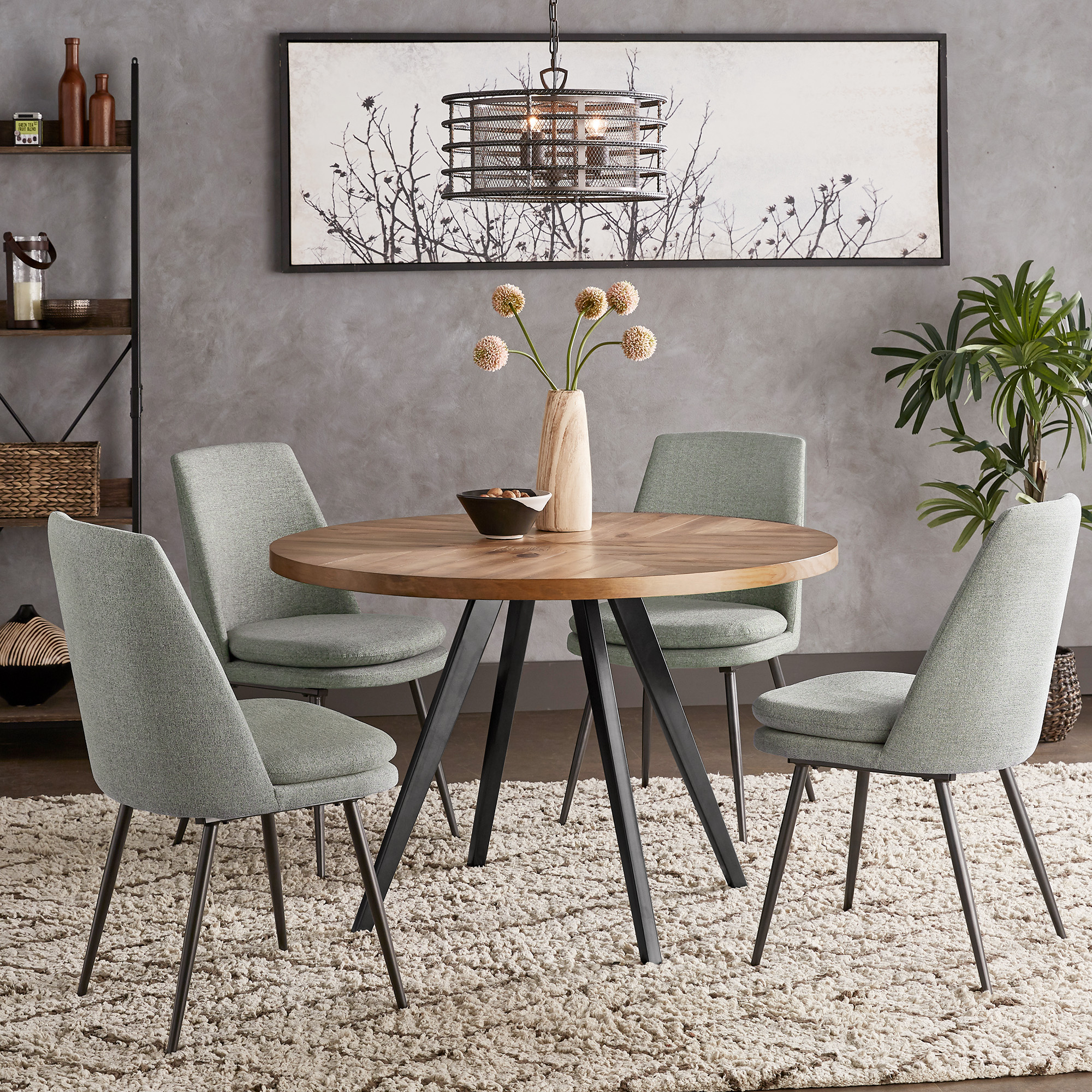 Black Finish Chenille Fabric 5-Piece Dining Set