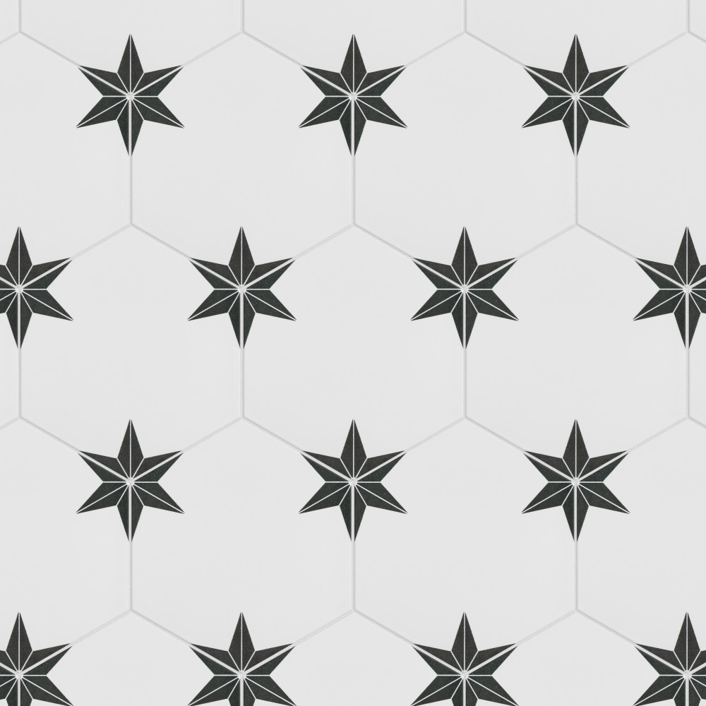 Stella Hex Nero 8.63x9.88 Hexagon Porcelain Floor and Wall Digital Pattern