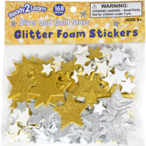 Glitter Foam Stickers - Stars - Silver and Gold