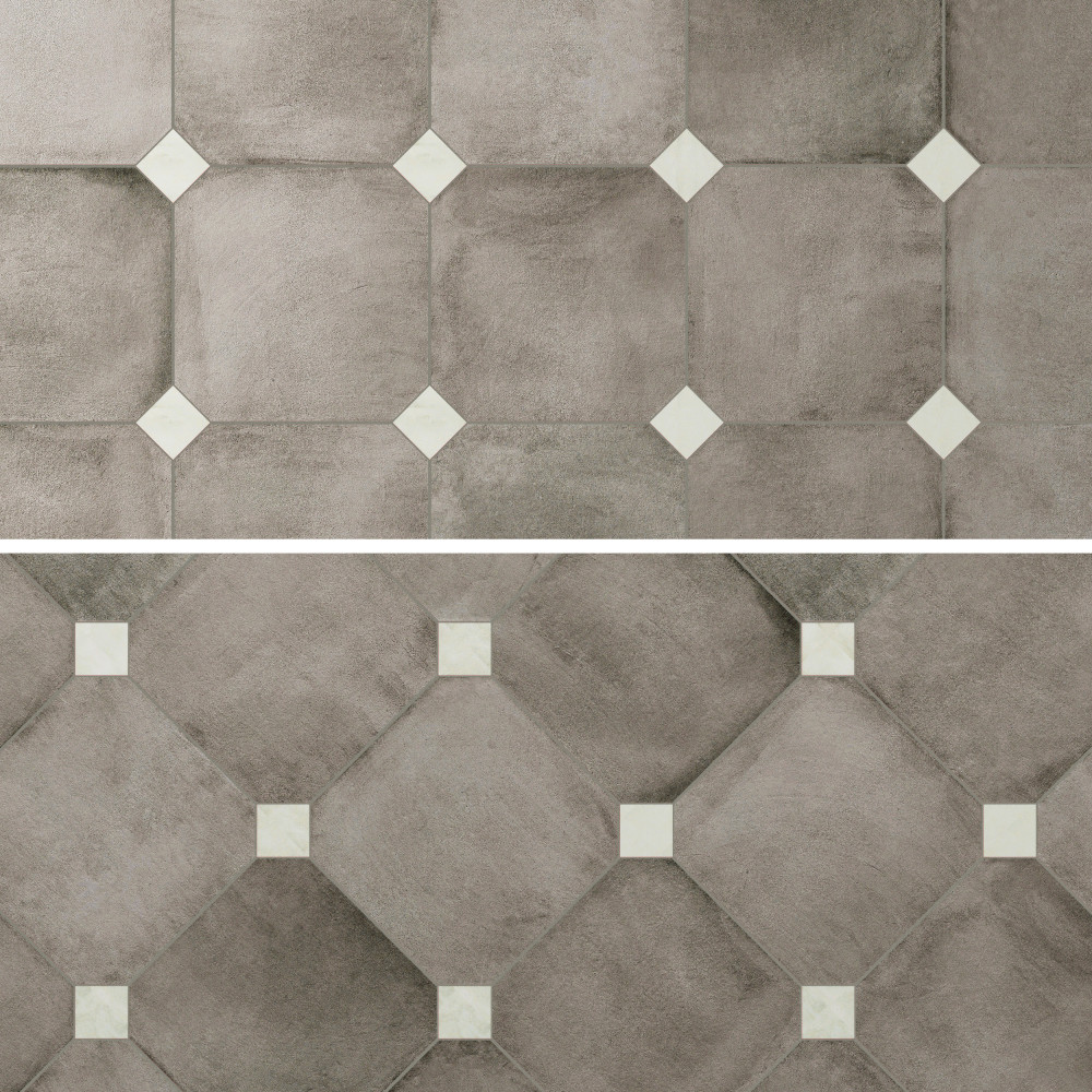 Laverton Octagon Grafito with Taco Nieve 7-7/8 in. x 7-7/8 in. Porcelain Floor and Wall Tile