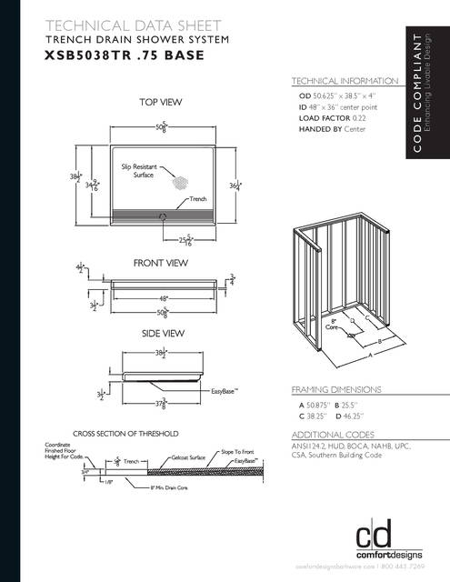 Tech Data Sheet — Cd Shower Base Tech Data Xsb 5038tr 75