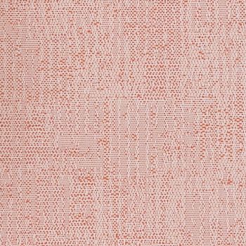 Woven fabric: tight linen-like weave in pale pink with small rust-red flecks; threads form a subtle horizontal and vertical grid. Fabric lies flat under even light in an extreme close-up.