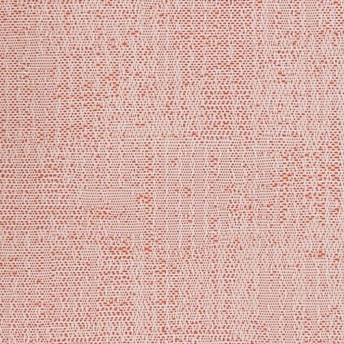 Woven fabric: tight linen-like weave in pale pink with small rust-red flecks; threads form a subtle horizontal and vertical grid. Fabric lies flat under even light in an extreme close-up.