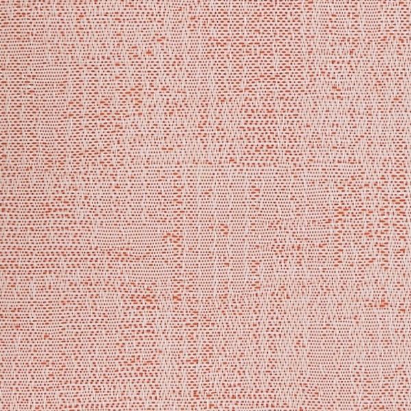 Woven fabric: tight linen-like weave in pale pink with small rust-red flecks; threads form a subtle horizontal and vertical grid. Fabric lies flat under even light in an extreme close-up.