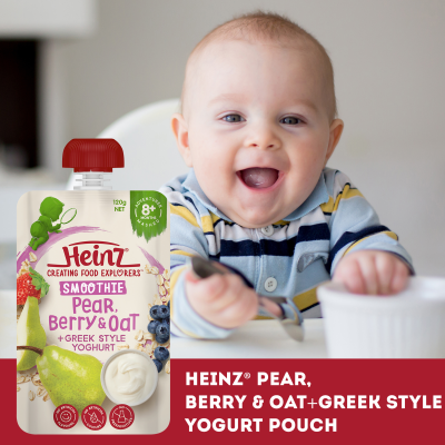  Heinz® Smoothie Pear Berry & Oat + Greek Style Yogurt Baby Food Pouch 8+ months 120g 