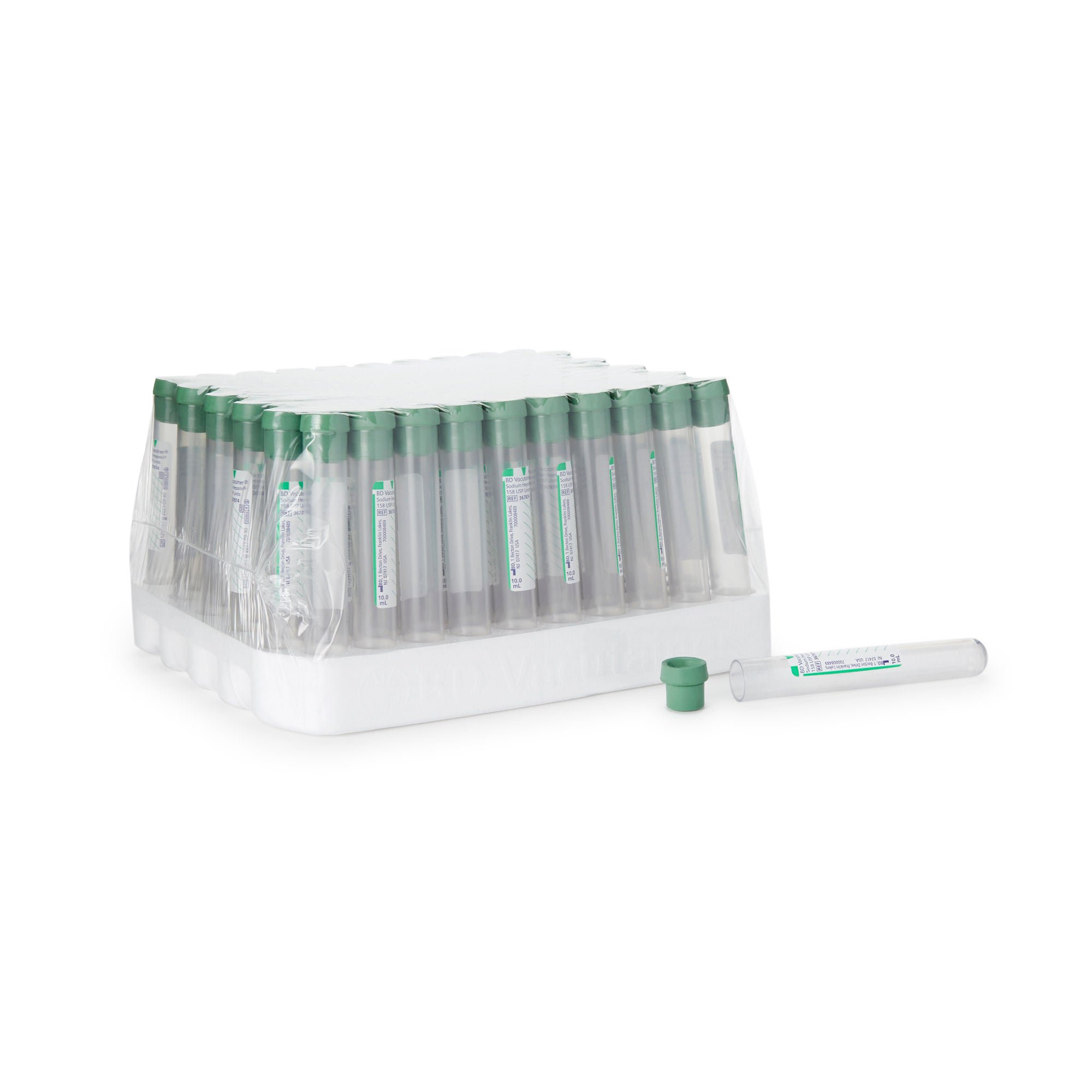 BD TUBE, BLD COL SODHEP GRN 10ML PLAS VACUTAINER (100/BX 10BX/C