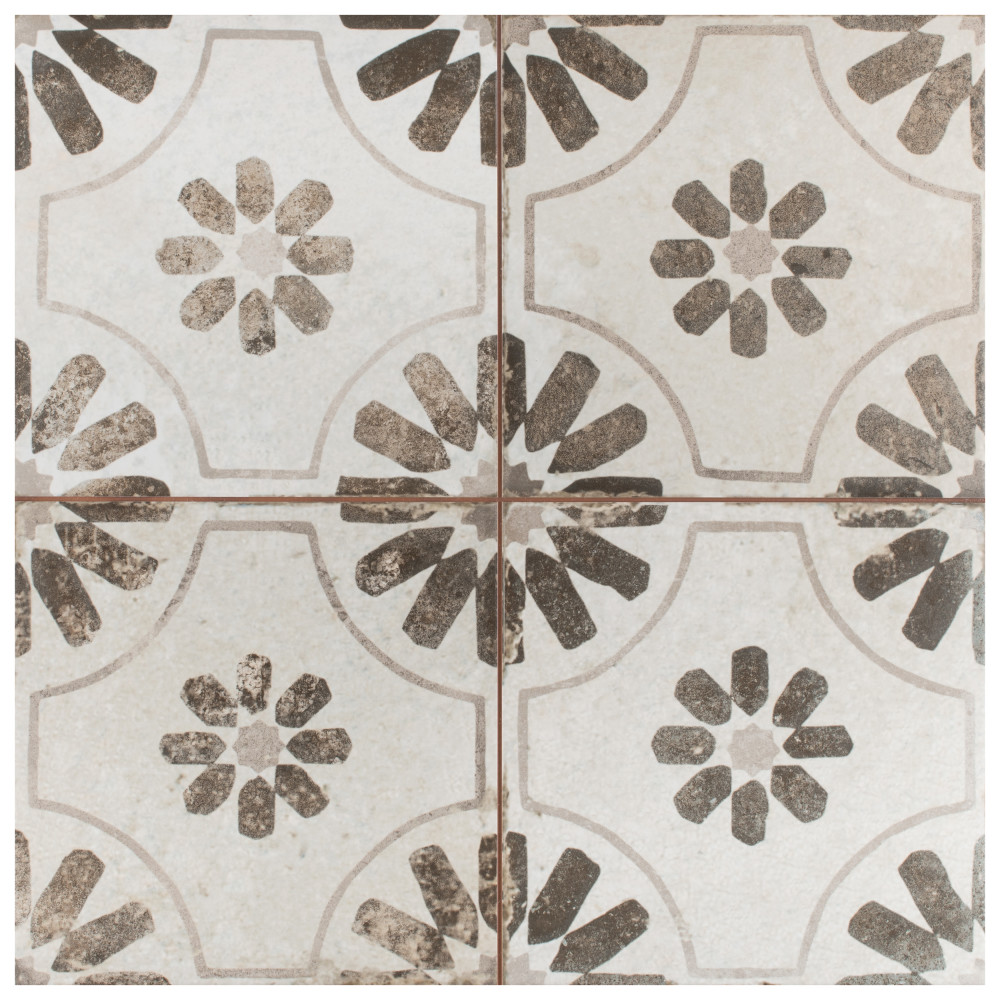 Kings Blume Nero 17-5/8 in. x 17-5/8 in. Ceramic Floor and Wall Tile