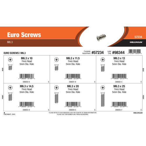 Euro Screws Assortment (M6.3 Size)