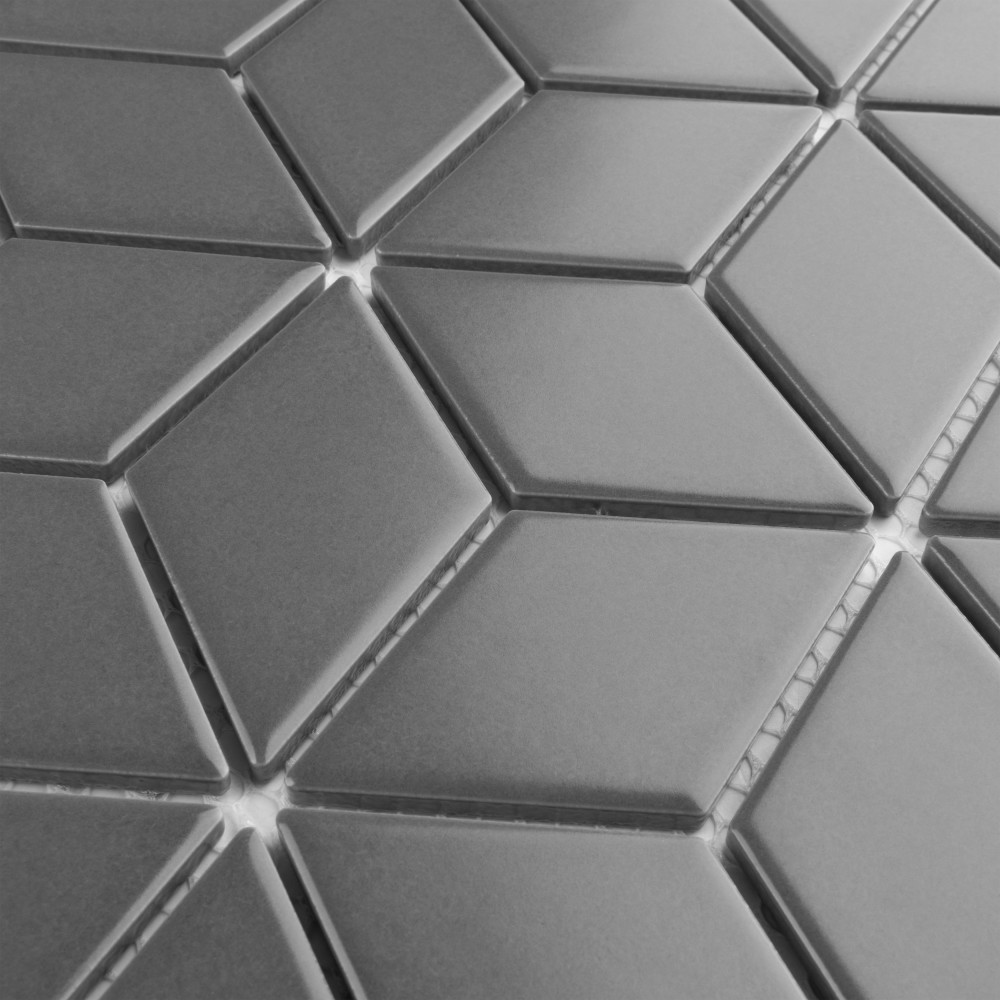 Metro Rhombus Matte Grey 10-1/2 in. x 12-1/8 in. Porcelain Mosaic Tile