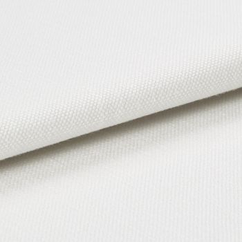 White canvas-like fabric folded diagonally, displaying a fine woven texture and overlapping edge; close-up studio view with soft, even lighting and neutral background emphasizing the weave detail.