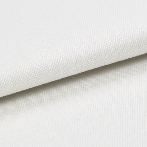 White canvas-like fabric folded diagonally, displaying a fine woven texture and overlapping edge; close-up studio view with soft, even lighting and neutral background emphasizing the weave detail.