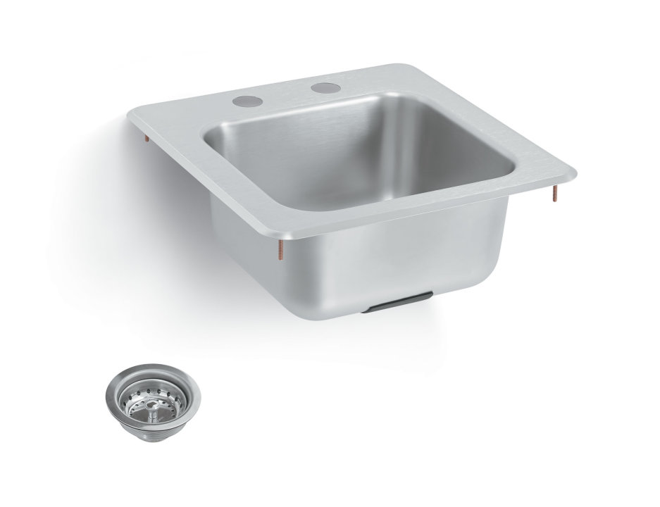15" x 15" stainless steel bar sink with strainer and gooseneck faucet