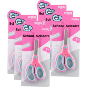 Soft Grip School Scissors, 5", Round Tip, Pink, Pack of 6