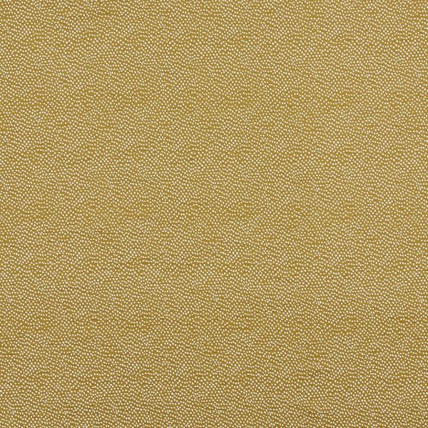 Mustard colored wallpaper with dense, irregular small white dots covering the entire frame; flat, evenly lit close-up showing a uniform textured surface and no other objects.