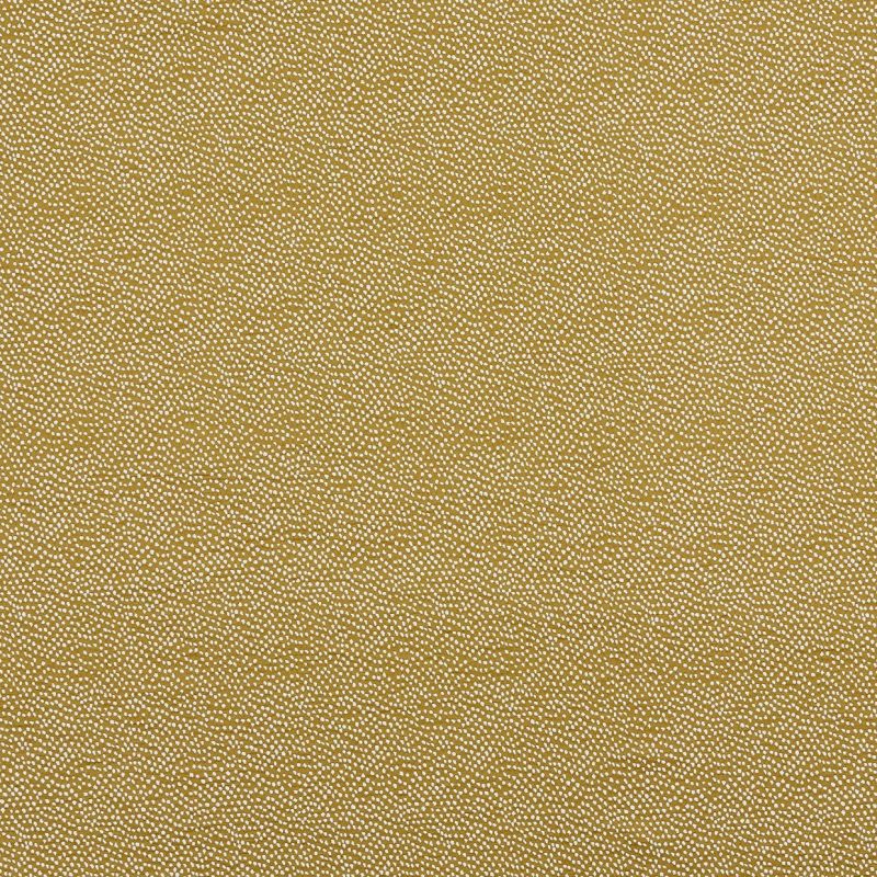 Mustard colored wallpaper with dense, irregular small white dots covering the entire frame; flat, evenly lit close-up showing a uniform textured surface and no other objects.