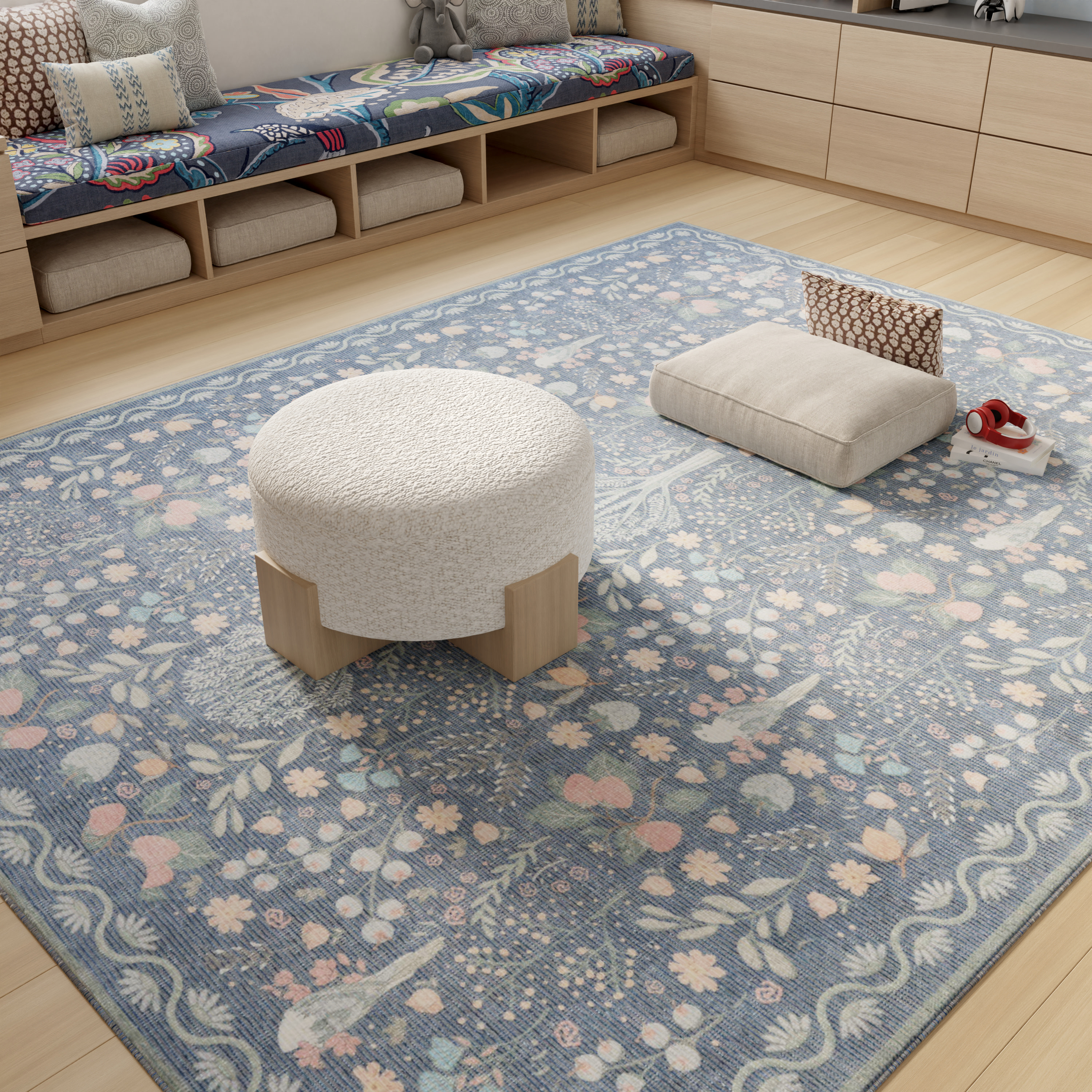 Nourison Botanical Washables 7'6" x 9'10" Blue Multicolor Modern Indoor Rug